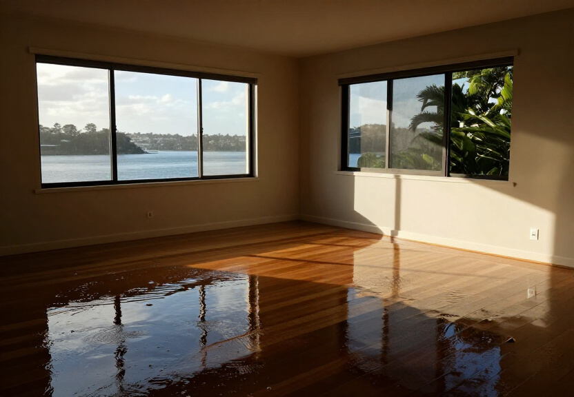 Flooded living room in Caringbah before restoration