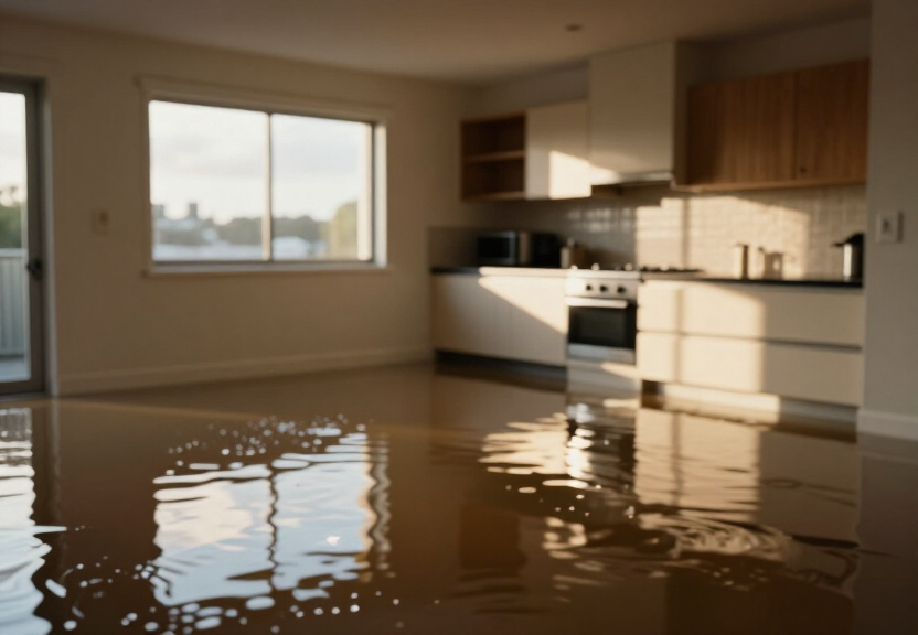 Flooded office space in Caringbah before restoration